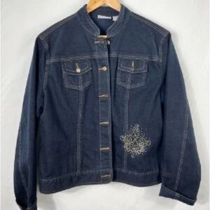 Embroidered Dark Blue Denim Jacket